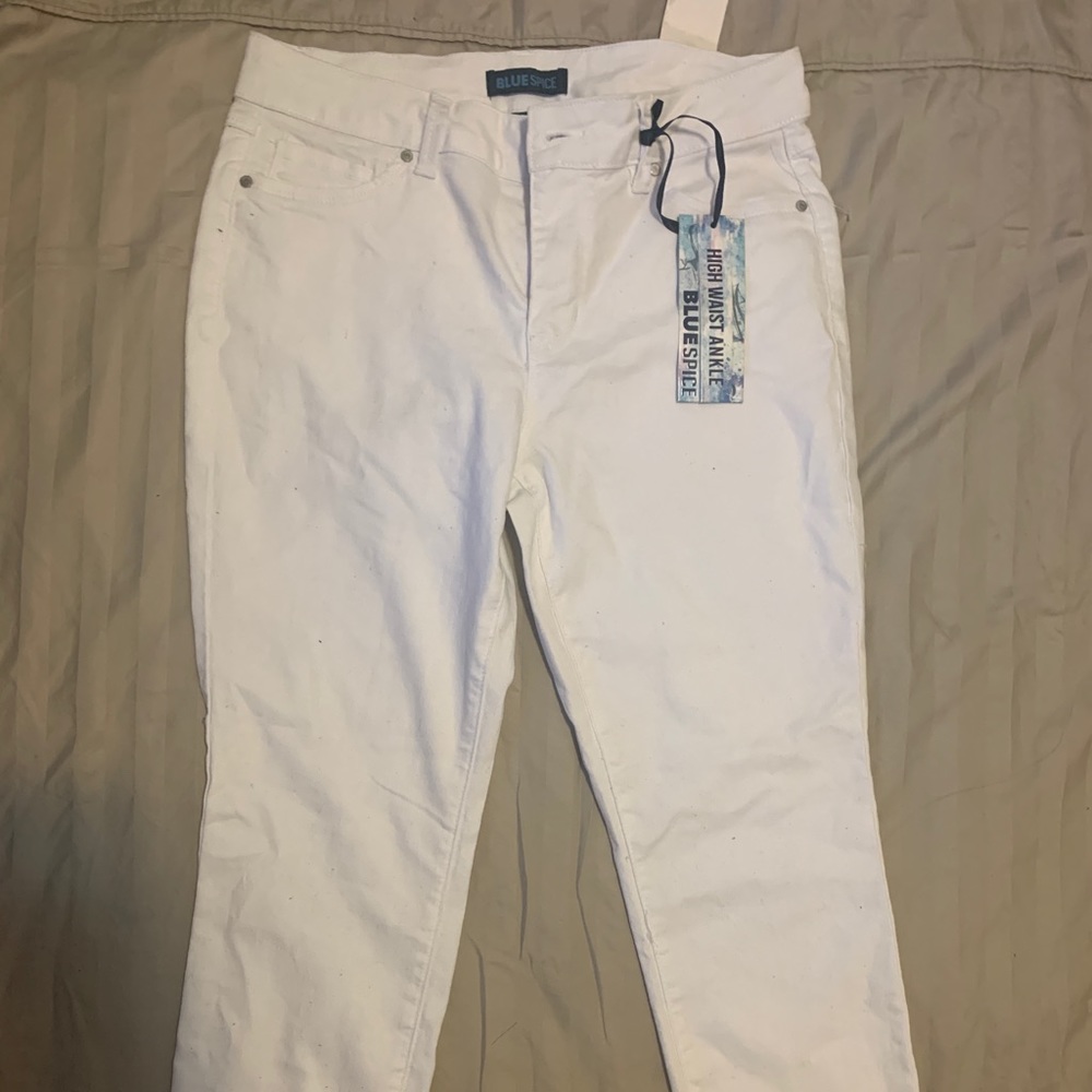 High waisted white jeans